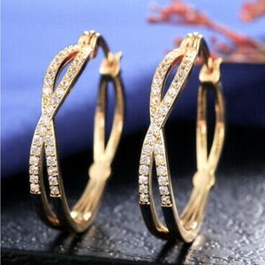 COPY - New Sparkly 18k Yellow Gold Over Sterling Silver White Sapphire Hoop Ear…